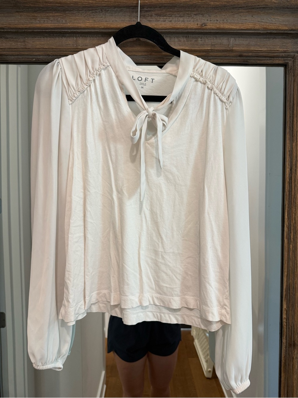 LOFT White Tie-Neck Long Sleeve Blouse